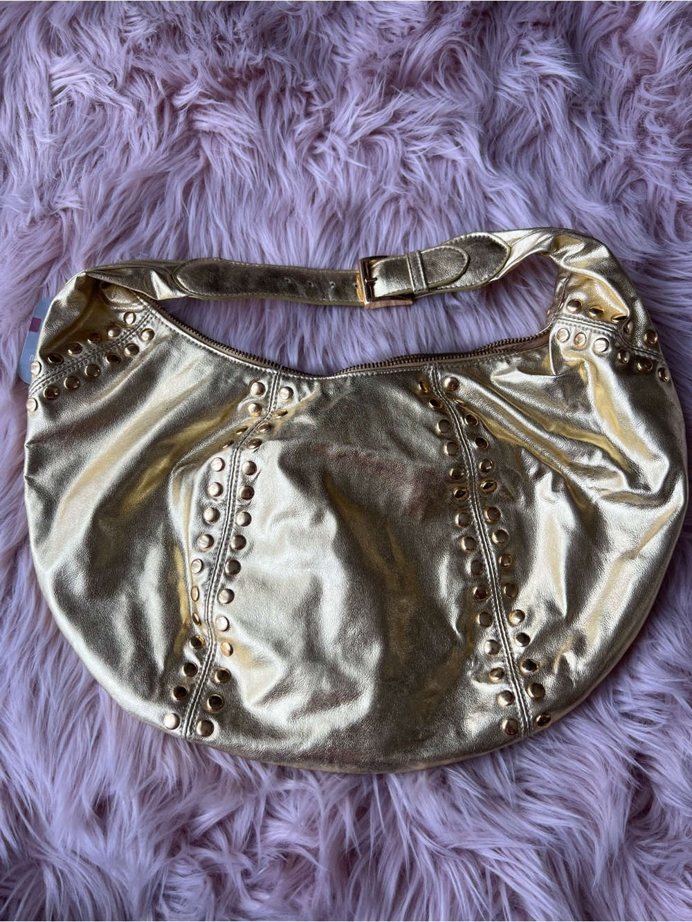 2004-2008 No Boundaries Metallic Gold Studded Hobo Shoulder Bag Y2K
